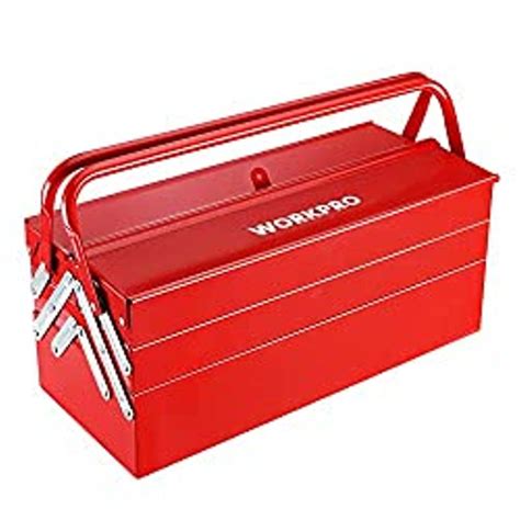 metal tool box with leather shoulder strap 18x6x8|WORKPRO Metal Tool Box, 18.